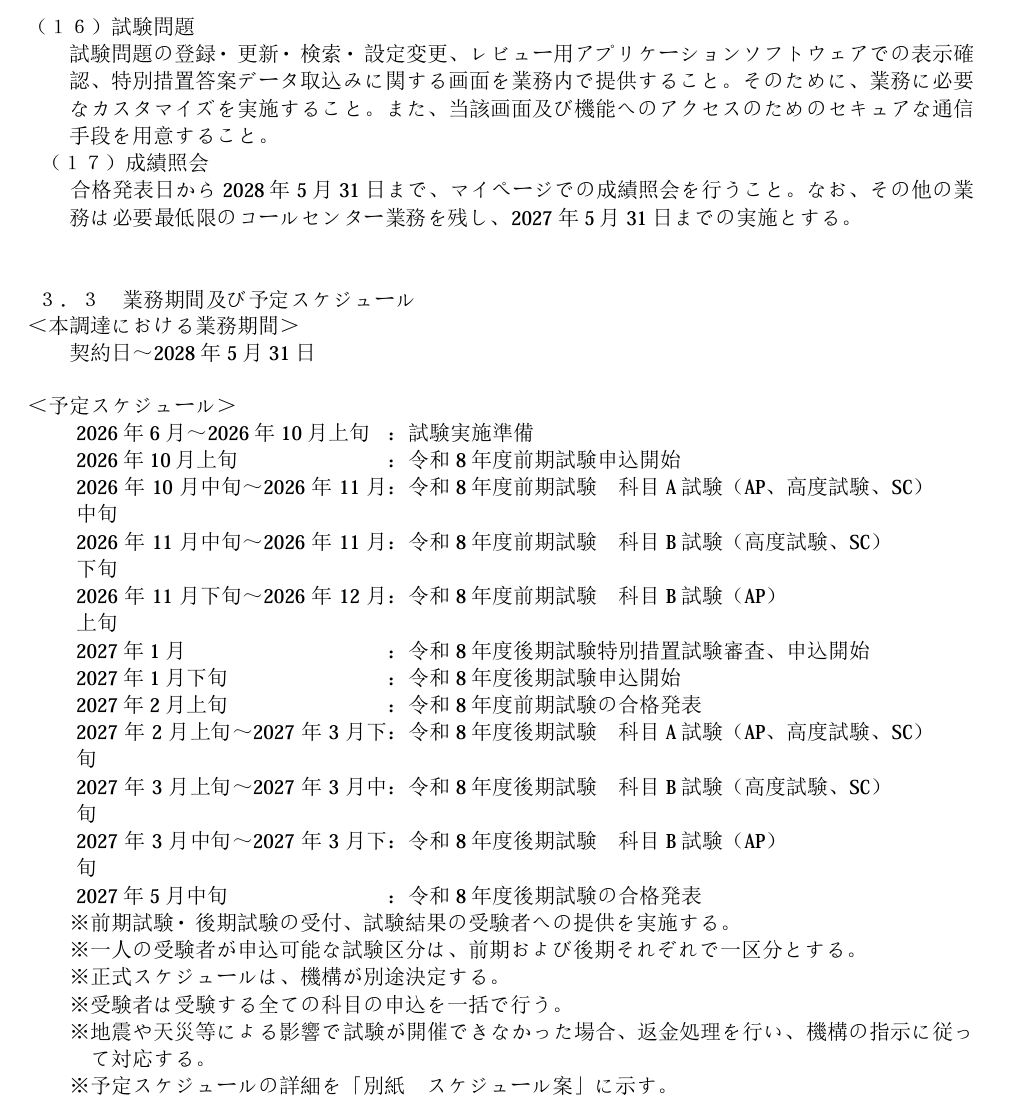IPAの入札説明書33頁記載のCBT試験スケジュール
ipa.go.jp/choutatsu/nyus…