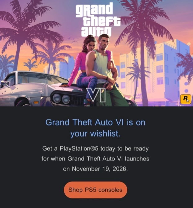 PortalViciados's tweet photo. O MARKETING DE GTA 6 COMEÇOU! 🚨

A Sony começou a enviar e-mails e notificações para os jogadores de PS4 comprarem o PS5 por causa de GTA 6. 

A mensagem ainda crava a data exata de lançamento, acabando com os rumores de adiamento! 

Estamos falando da Sony, a possível parceira de marketing da Rockstar Games para GTA 6! 

Confira mais detalhes abaixo: