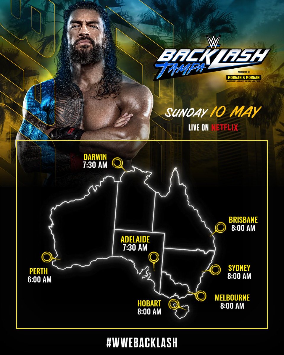WWEAustralia's tweet photo. Where will you be tuning in from for #WWEBacklash? 📍👀

Streaming LIVE Sunday on @NetflixANZ! #WWEAustralia https://t.co/5rvDnV2Ujr