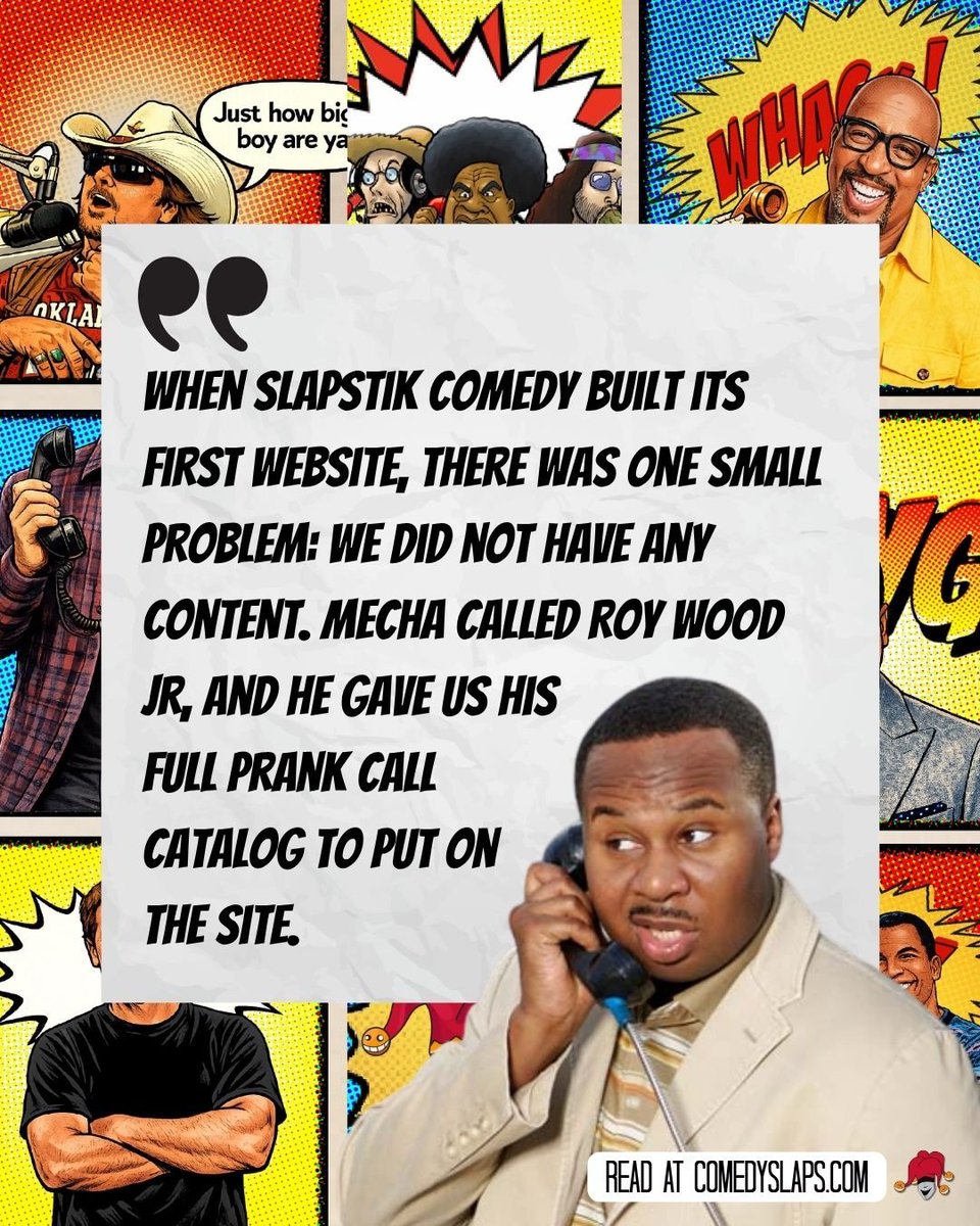 SlapstikComedy's tweet photo. The prank call origins 📞😂 CEO Mecha Swain called Roy Wood Jr. — the rest is SlapStik history. Read more at https://t.co/Koe4ldJcRv.

#SlapStikComedy #PrankCalls #RoyWoodJr #ComedyStory https://t.co/P9X2wyloGC