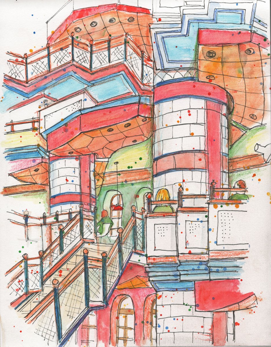 MaureenMace's tweet photo. Sketching at the gloriously colourful Judge Business School in Cambridge. Just love all those colours and angles.
#sketch #JudgeInstitute #Cambridge #UrbanSketch https://t.co/4ES2L90dmZ