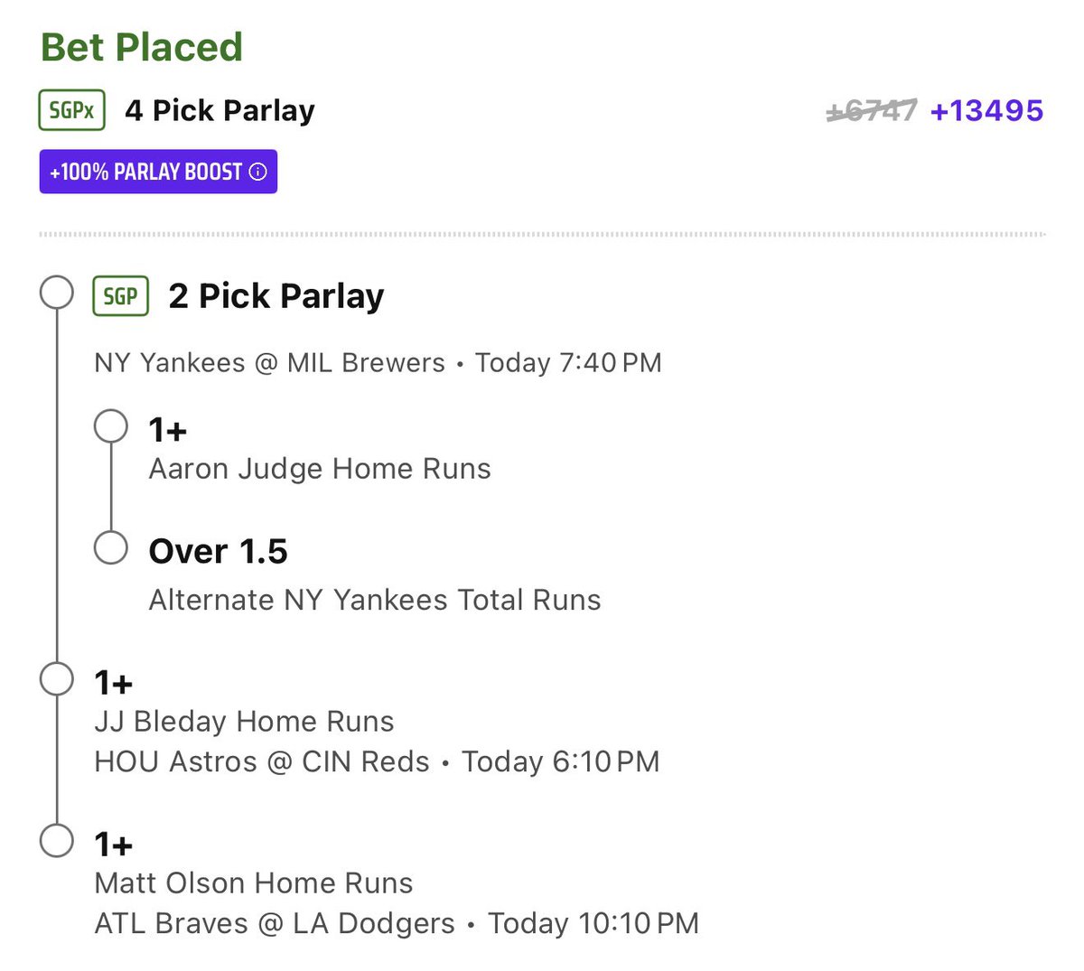 WeHitThose__9's tweet photo. DINGER PARLAY OF THE DAY .25U @playbook

MATT OLSON:

▫️ Pitching Matchup 
▫️ Splits vs RHP
▫️ Hot HR Hitter
▫️ Weather
▫️ Ballpark
▫️ Recent Slugging Percentage
▫️ Recent Hard Hit Percentage 
▫️ Recent Barrel Percentage 
▫️ Recent Exit Velocity 
▫️ Season Pitch Mix

JJ BLEDAY:

▫️ Pitching Matchup
▫️ Splits vs RHP
▫️ BallPark
▫️ Recent Slugging Percentage
▫️ Recent Fly Ball Percentage 
▫️ Recent Hard Hit Percentage
▫️ Recent Barrel Percentage
▫️ Recent Pitch Mix

AARON JUDGE:

▫️ Splits vs RHP
▫️ Ballpark
▫️ Recent Hard Hit Percentage
▫️ Recent Barrel Percentage
▫️ Recent Exit Velocity
▫️ Recent Pitch Mix