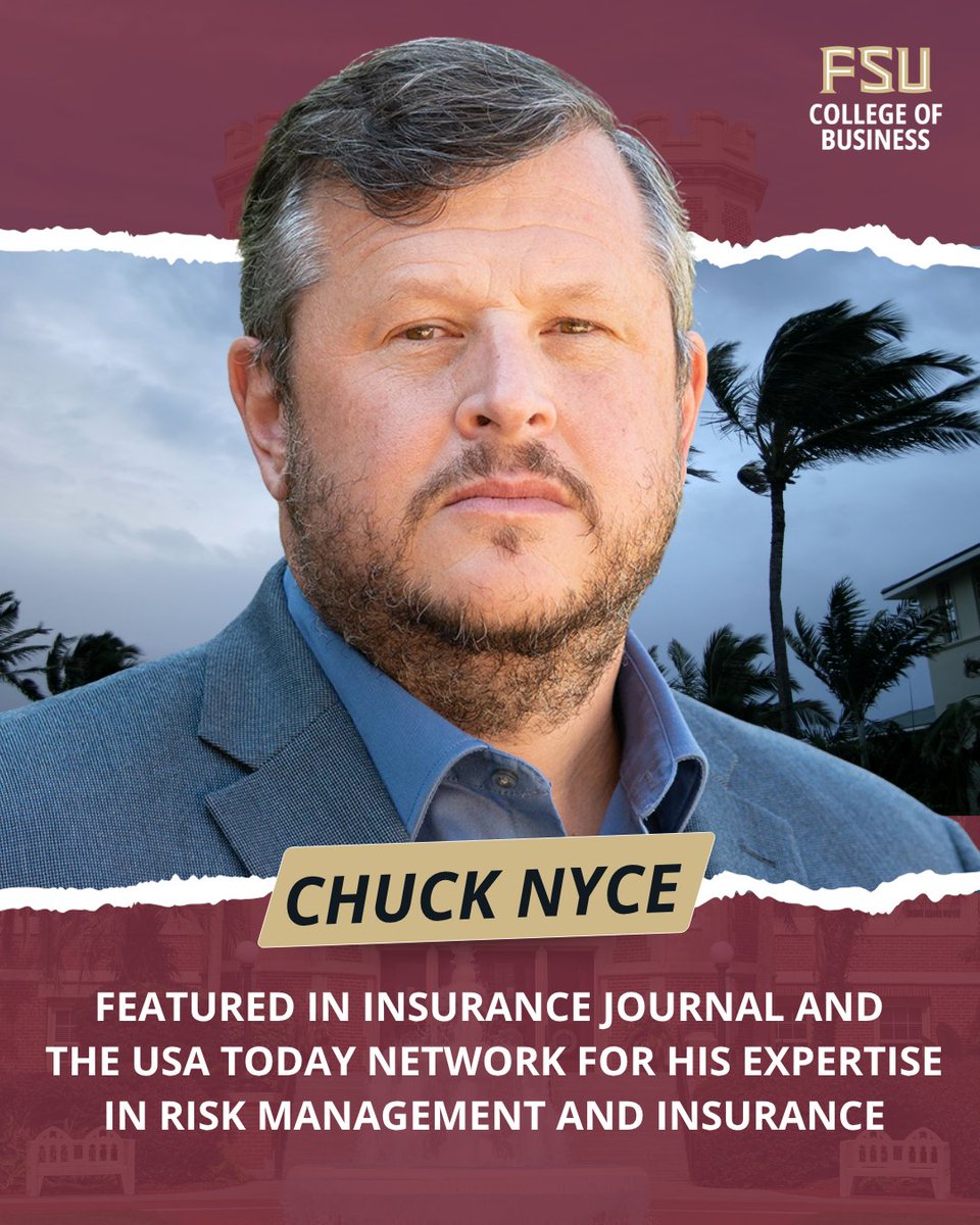 FSUWertheim's tweet photo. Chuck Nyce, the Dr. William T. Hold Professor of Risk Management &amp; Insurance, continues to be a sought-after expert. He recently spoke with Insurance Journal and the USA Today Network on key issues impacting Florida homeowners. https://t.co/DUXuSRXueV  https://t.co/mtaOwZ8C84 https://t.co/ZvmRjAeqE4