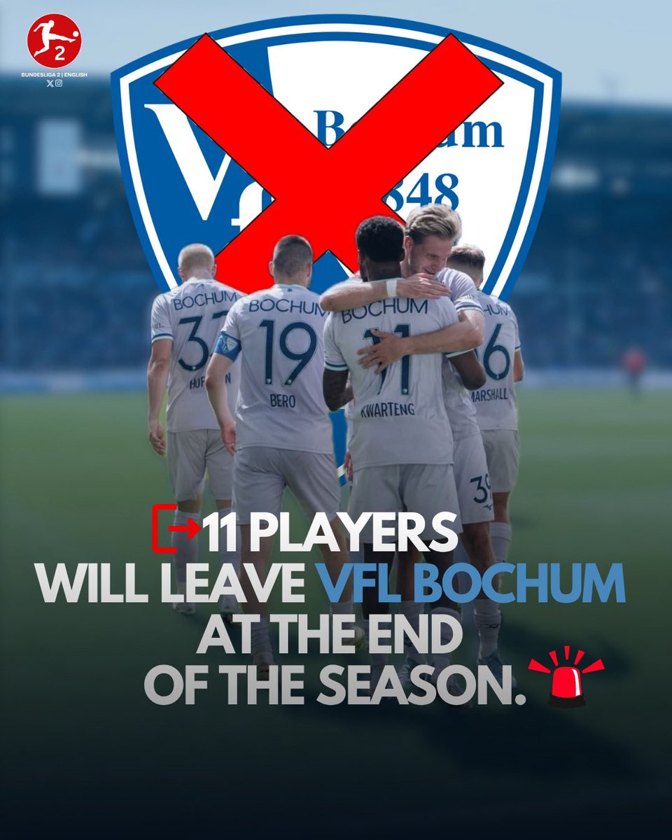 Bundesliga2_EN's tweet photo. 🚨 Official: 11 players will leave VfL Bochum.
↩️❌End of loan:
F. Alfa-#Ruprecht
K. #Wätjen
C. #Marshall
F. #Onyeka
L. #Morgalla
📝❌End of contract:
R. #Rösch
M. #Sobottka
E. #Masovic
M. #Bero
N. #Loosli
👏 Retirement:
K. #Vogt
🗞️ @VfLBochum1848eV
#Bundesliga2 #meinVfL https://t.co/1KYL4XM72V