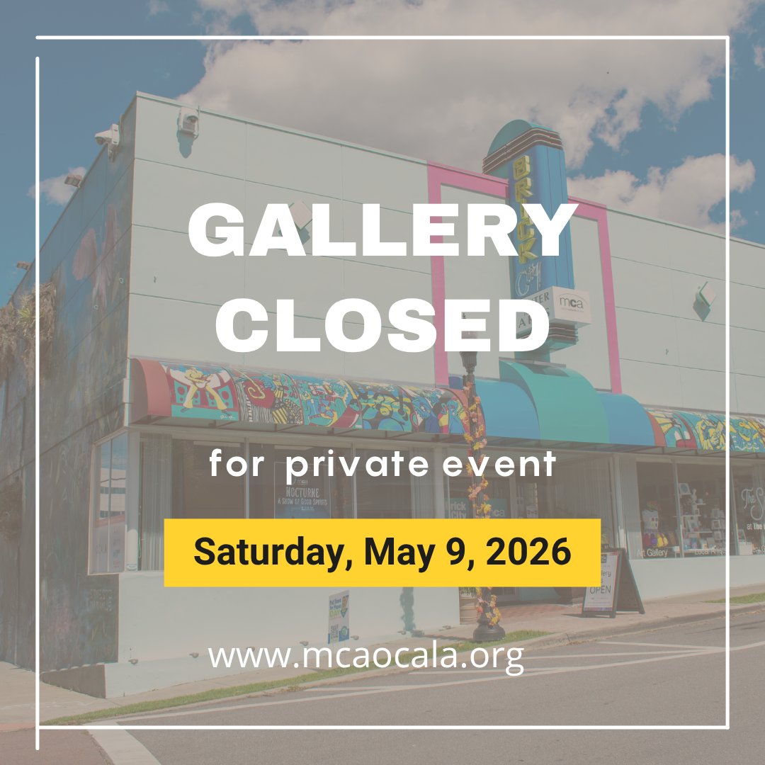 MCAocala's tweet photo. Saturday
The Gallery at The Brick will be closed on Saturday, May 9th, for a private event. Thinking about hosting your own event #atTheBrick? Explore the space and download our rental agreement at https://t.co/fqIkCRX1ny.

#mca4art https://t.co/8QE6a1XsBi