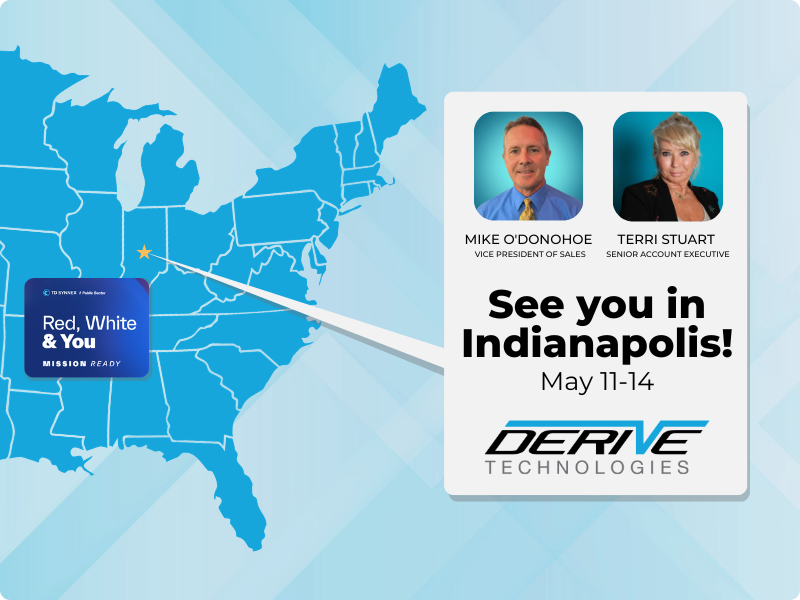 DeriveTech's tweet photo. We're heading to Indianapolis! 🇺🇸 Catch Mike O'Donohoe and Terri Stuart at TD SYNNEX Red, White &amp; You, May 11–14. Come find us! https://t.co/D6zSy01wIZ