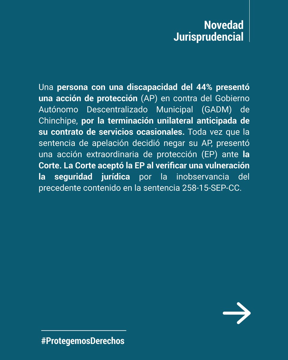 CorteConstEcu's tweet photo. #NovedadJurisprudencialCC | La Corte Constitucional protegió la estabilidad laboral de personas con discapacidad.

👉🏽 Sentencia 1175-23-EP/26: https://t.co/8nuxBUhjcg https://t.co/A0pfz6Knj1