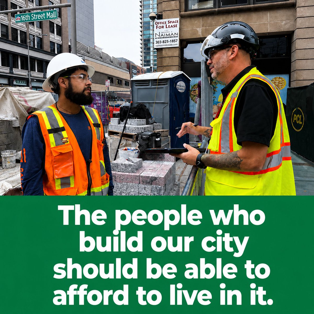 DenverLabor's tweet photo. The people who build our city should be able to live in it. Prevailing wage helps ensure workers on city projects earn wages that reflect the value of their work and the cost of living in our communities. https://t.co/2aiG4jRdFi