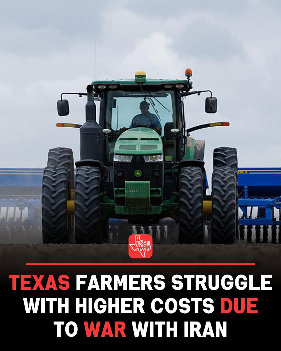 fulbtc's tweet photo. Rising tensions linked to the Iran war are creating financial pressure for Texas farmers as fuel, fertilizer, and transportation costs continue climbing. Many agricultural producers say profit margins are shrinking while supply chain disruptions make it harder to plan for future harvests. Experts warn that prolonged instability could impact food prices and farming operations across the state.

#TexasFarmers #IranWar #AgricultureNews #FoodPrices #EconomicImpact