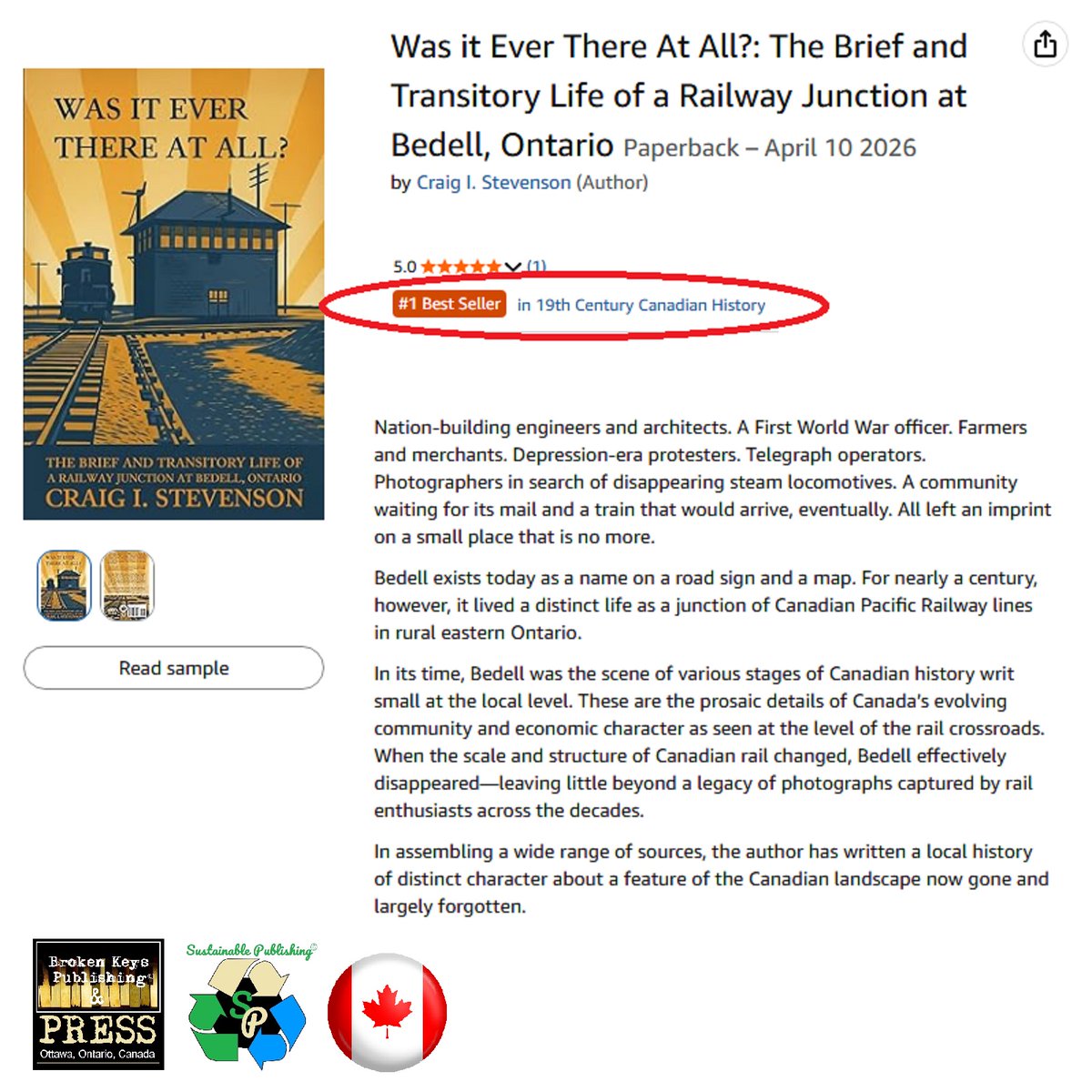 brokenkeys9's tweet photo. We're ecstatic and proud to announce Craig Stevenson's newly released book, Was it Ever There At All? has reached the #1 Best Seller position for 19th Century Canadian History!
Congratulations Craig!
#19thcenturycanadianhistory #RailwayHistory #canadianhistory #ontariohistory https://t.co/sRZYjgoXB2