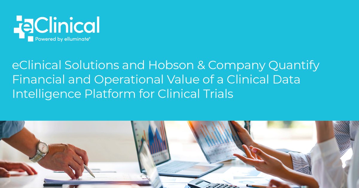 eClinical_Sol's tweet photo. 📣eClinical and Hobson & Company have announced the results of their collaboration to determine the ROI of the elluminate® Clinical Data Intelligence Platform.

Findings include:

🔹 90% reduction in time spent on data aggregation from multiple disparate systems 
🔹 30% less time spent gathering data for monitoring trial progress/oversight 
🔹25% reduction in cycle time from last patient last visit (LPLV) to database lock
🔹And more.

In addition, eClinical has launched ROI calculators for both pharmaceutical companies and CROs to bring price transparency to clinical trial technology investment and return.

Learn how the elluminate platform demonstrates tangible ROI in an era where cycle times and efficiency are key factors in clinical research: https://t.co/vIakJCbzVh