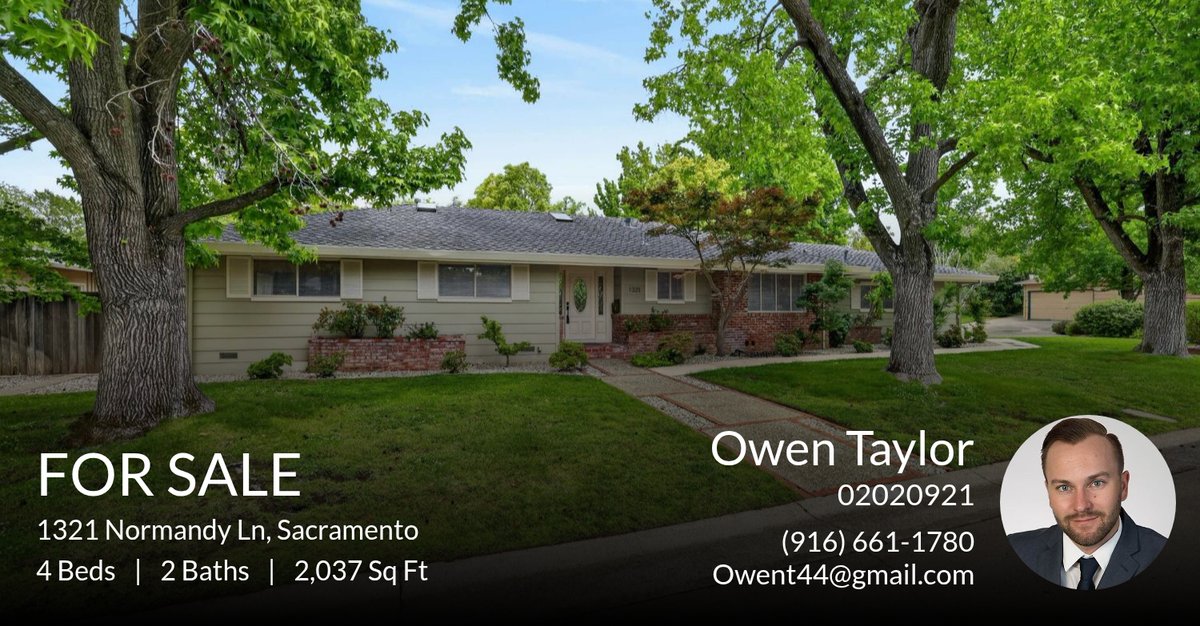 owent44's tweet photo. 📍 For Sale 📍 Take a look at this fantastic new property that just hit the market located at 1321 Normandy Ln in Sacramento. Reach out here or at (916) 661-1780 for more information!

Listed by Mark Chernioglo

John J. Hayes &amp; Owe... https://t.co/pQVDKrO8Ru https://t.co/Z1vZ4Wb7LU