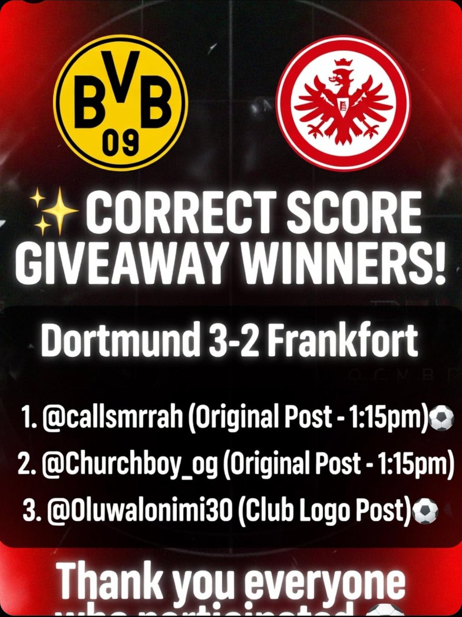 CORRECT SCORE GIVEAWAY WINNERS ANNOUNCED! Original Post Winners (tied ...