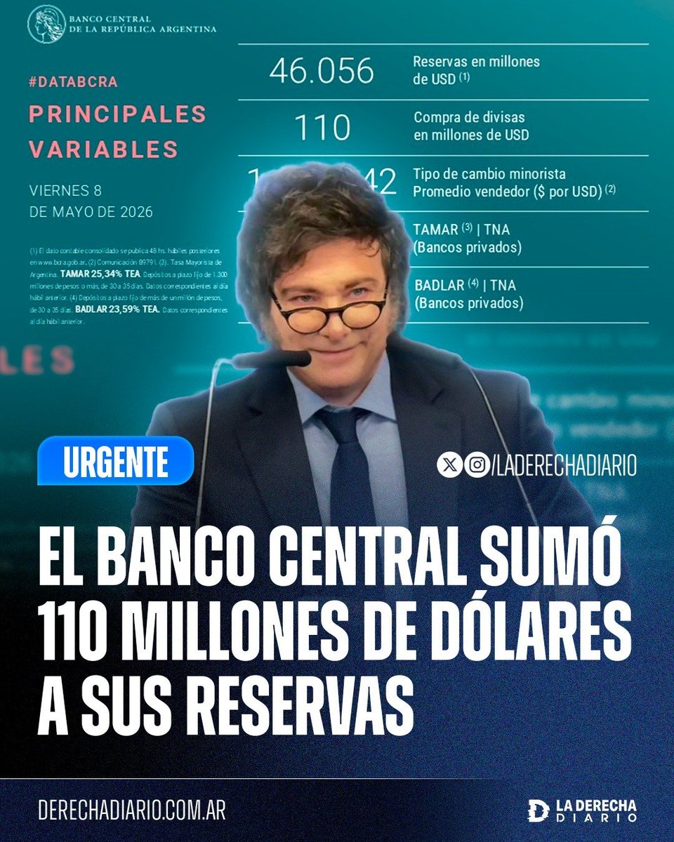 🚨🇦🇷 | NO PARAN DE LLOVER DÓLARES: El Banco Central sumó 110 millones de dólares en reservas y acumula 83 días consecutivos de compras, encaminándose hacia la tercera mejor racha compradora de la historia argentina.