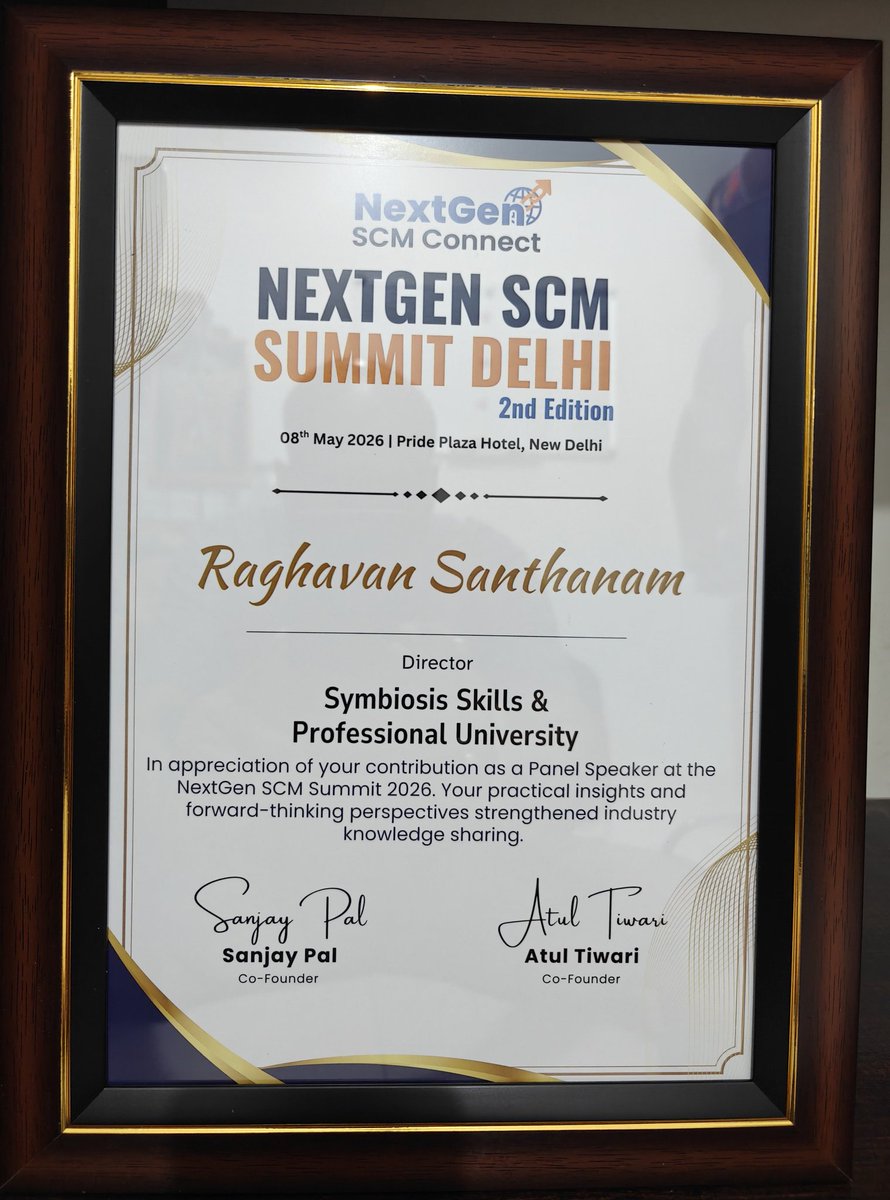 RSantha2's tweet photo. Thanks @NextGenSCM Connect.  Thanks Sanjay Pal Atul Tiwari.  

#logistics #supplyanddemand #SupplyChain @SymbiosisSkills Symbiosis Skills and Professional University.  School of Ports Terminal Management and Logistics. https://t.co/aAs0IHXGmk