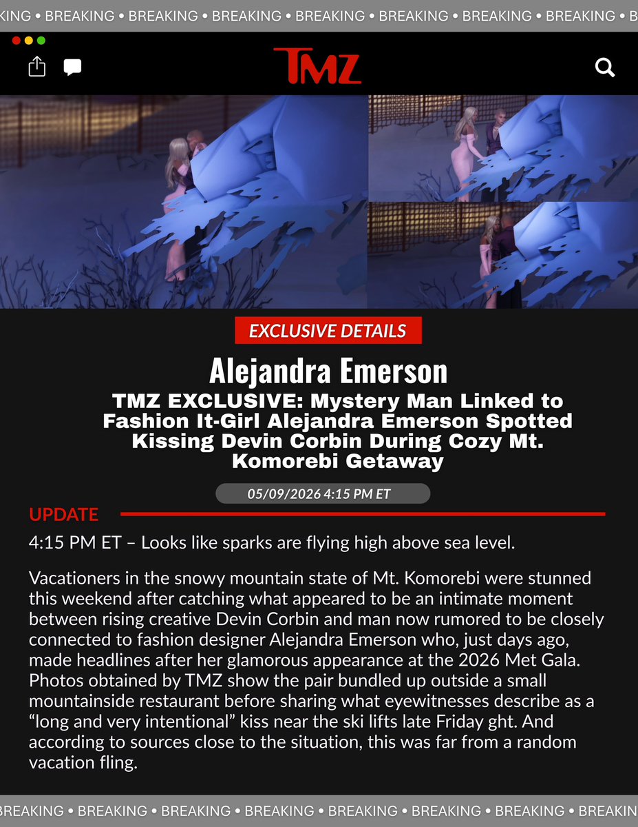 //TMZ EXCLUSIVE: Mystery Man Linked to Fashion It-Girl Alejandra Emerson Spotted Kissing Devin Corbin During Cozy Mt. Komorebi Getaway