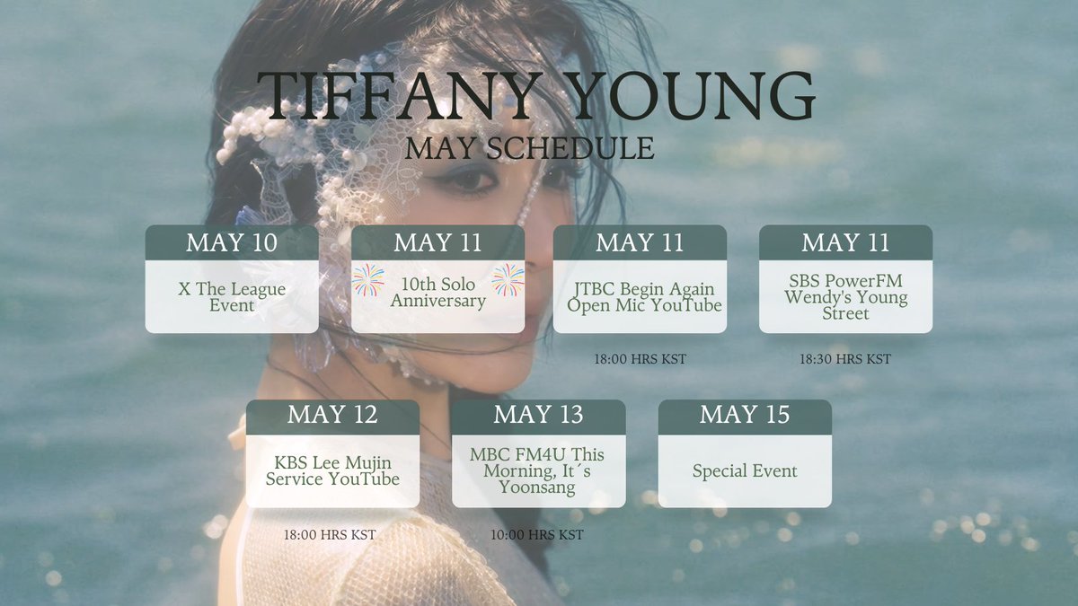 xotiffanypics's tweet photo. Tiffany May Schedule Update 🤍🧜🏻‍♀️

Let's keep celebrating Tiffany's 10th solo anniversary!

Don't forget to watch Summer's Not Over MV and listen to the song on the music platform of your preference👍🏽

#Tiffany #TiffanyYoung #티파니영 #티파니 #SummersNotOver https://t.co/kvBQnPl6rg