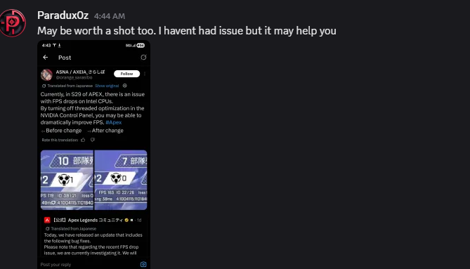 Paradux0z's tweet photo. @Itz_Bimo @PlayApex I sent you this, it disables it game side but not full PC side. I'd try this so you have hyperthreading for the rest of your pc. 

Or download Process Lasso and disable hyperthreading just for apex. https://t.co/cEltYSRwMD