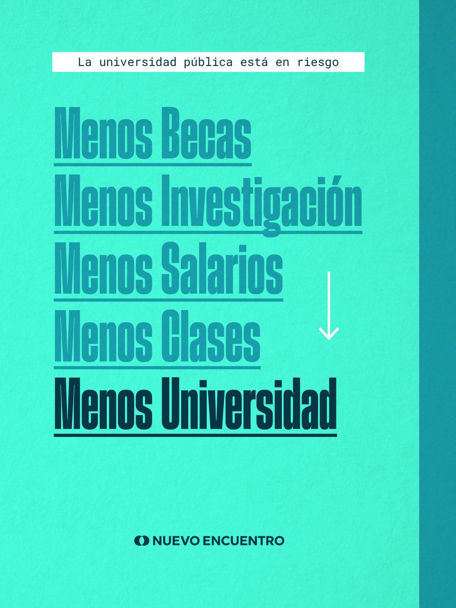 NuevoEncuentro_'s tweet photo. LA UNIVERSIDAD PÚBLICA ESTÁ EN RIESGO.

Desde que asumió Milei, el sistema universitario perdió casi la mitad de sus recursos. No es “crisis”, es una decisión política. https://t.co/8XF1dg49a7