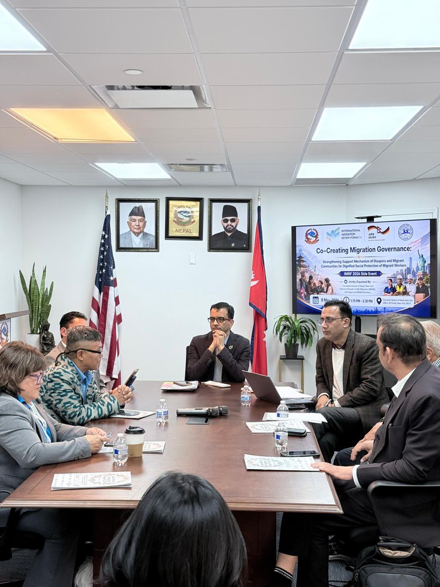 NepalinNewYork's tweet photo. The Consulate co-hosted an event on “Co-Creating Migration Governance” with NNSM today. Conversation focused on the vital role of diaspora communities in strengthening social protection, rising awareness, connecting & contributing to home. #MigrationGovernance #Diplomacy https://t.co/OzqnuGveII