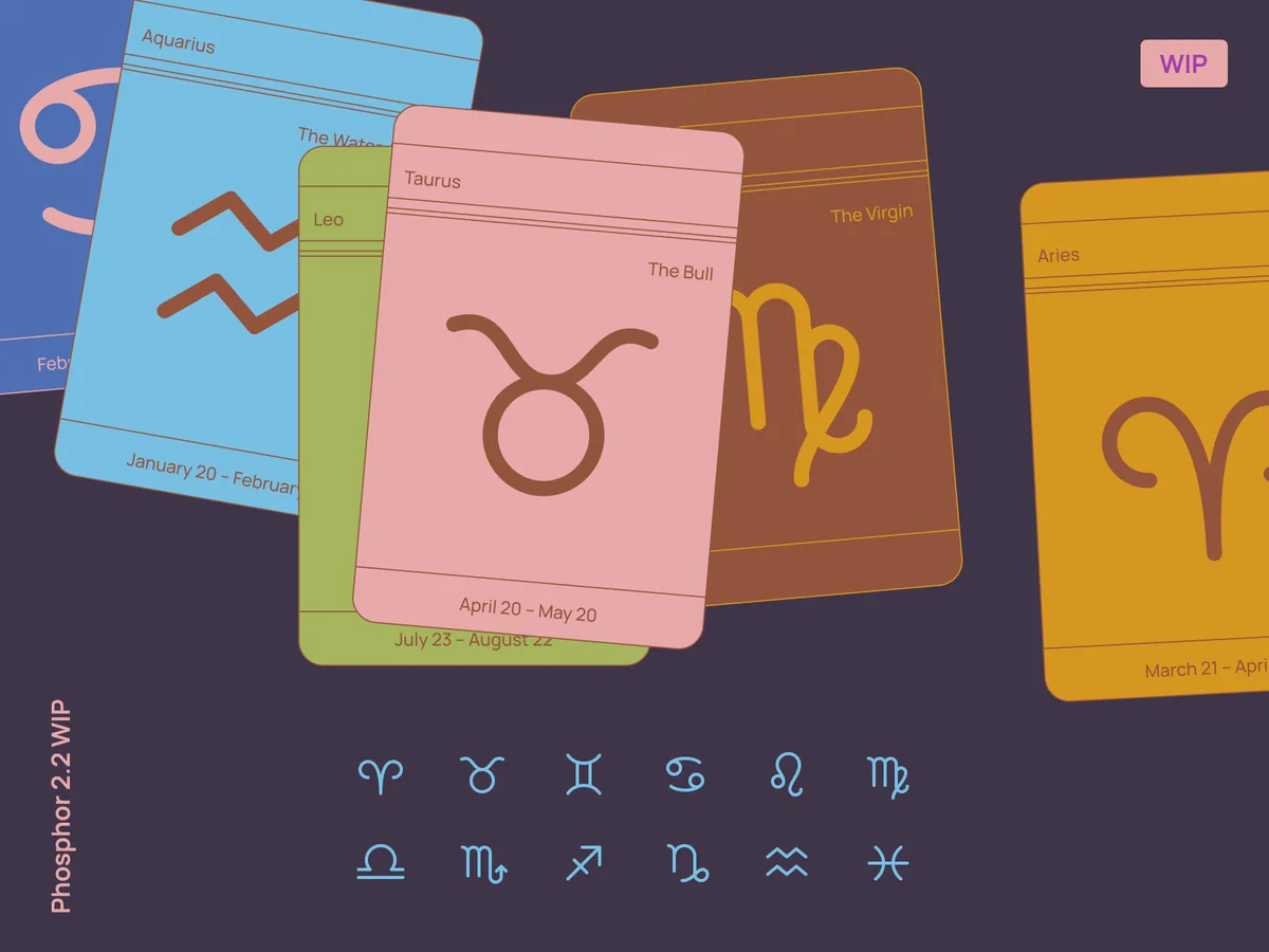 Colorful cards show Zodiac signs