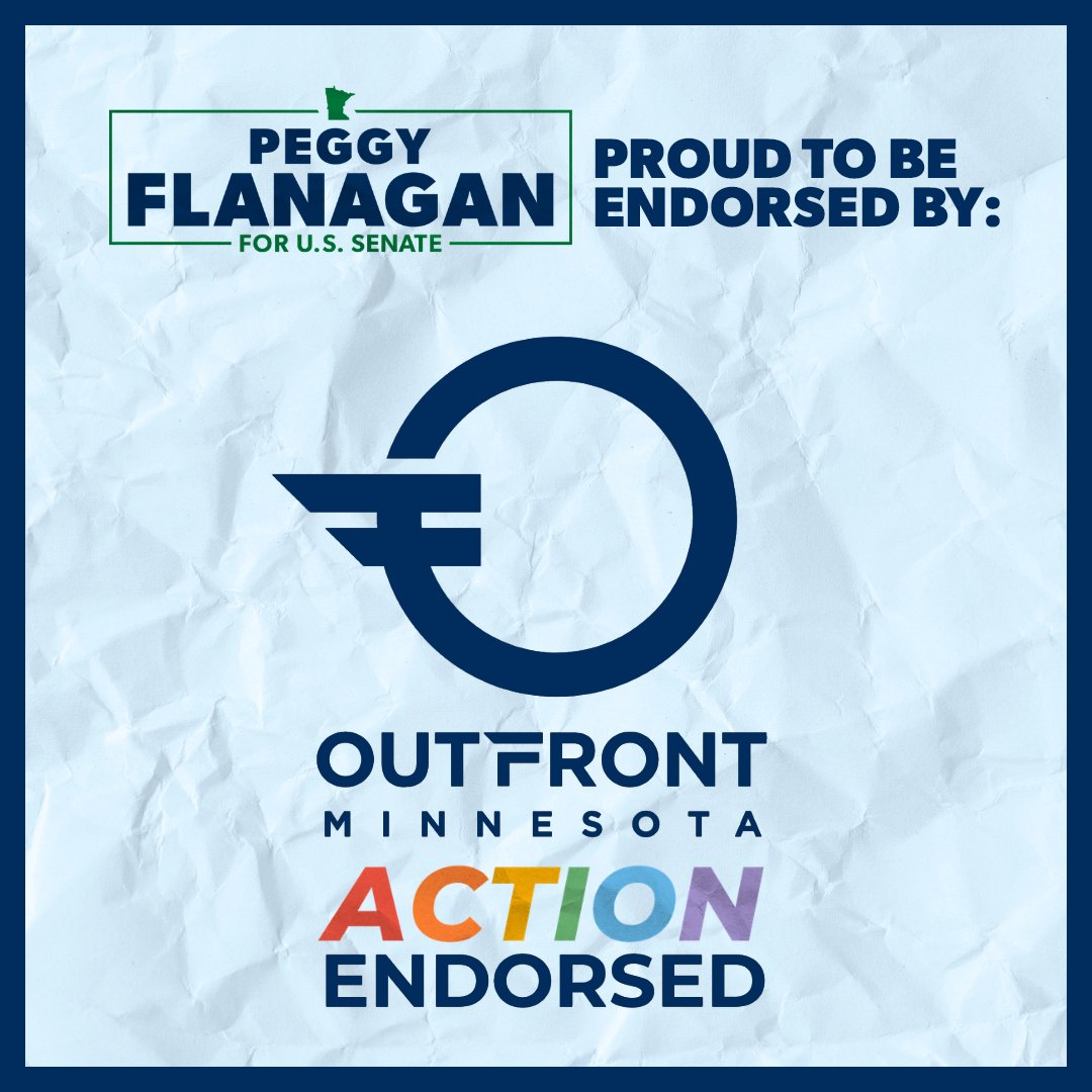 peggyflanagan's tweet photo. OutFront is Minnesota's largest 2SLGBTQIA+ advocacy organization.   

They are organizing towards an equitable world where all members of our communities are free to lead lives of opportunity and full self-expression.

I'm honored to have earned OutFront Minnesota Action's endorsement.