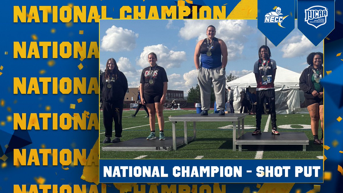 NECCKNIGHTS's tweet photo. 🚨NATIONAL CHAMPION🚨Maci Abbatessa stands atop the podium winning the Shot Put at the NJCAA Championship today!

She won the event on her final throw by .01 meters. 

Congratulations Maci! https://t.co/u0oKqqjvJy