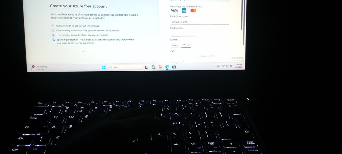 AGeorge51631's tweet photo. been on this for a while, unfortunately I don't have a master card or virtual dollar card 🤧
#Azure #100DaysOfCloud https://t.co/Ju8k1Uw6G3
