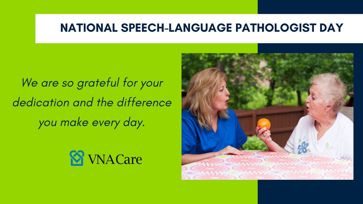 VNACare's tweet photo. Today we celebrate National Speech-Language Pathologists Day and recognize the incredible impact of our SLPs. Their expertise helps patients regain communication, improve swallowing, and enhance quality of life. We are truly grateful for all they do for our patients. https://t.co/mRyB3ghzv0