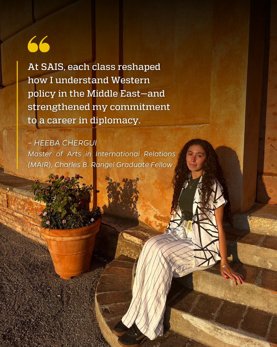 SAISHopkins's tweet photo. From public health research to diplomacy, Heeba’s journey has been shaped by purpose and global ambition.

As a Charles B. Rangel Graduate Fellow, she’s combining hands-on training and regional expertise to strengthen U.S.–MENA relations. 🌍 Read more: https://t.co/WbKYWU6yNL https://t.co/is57g8ri4e