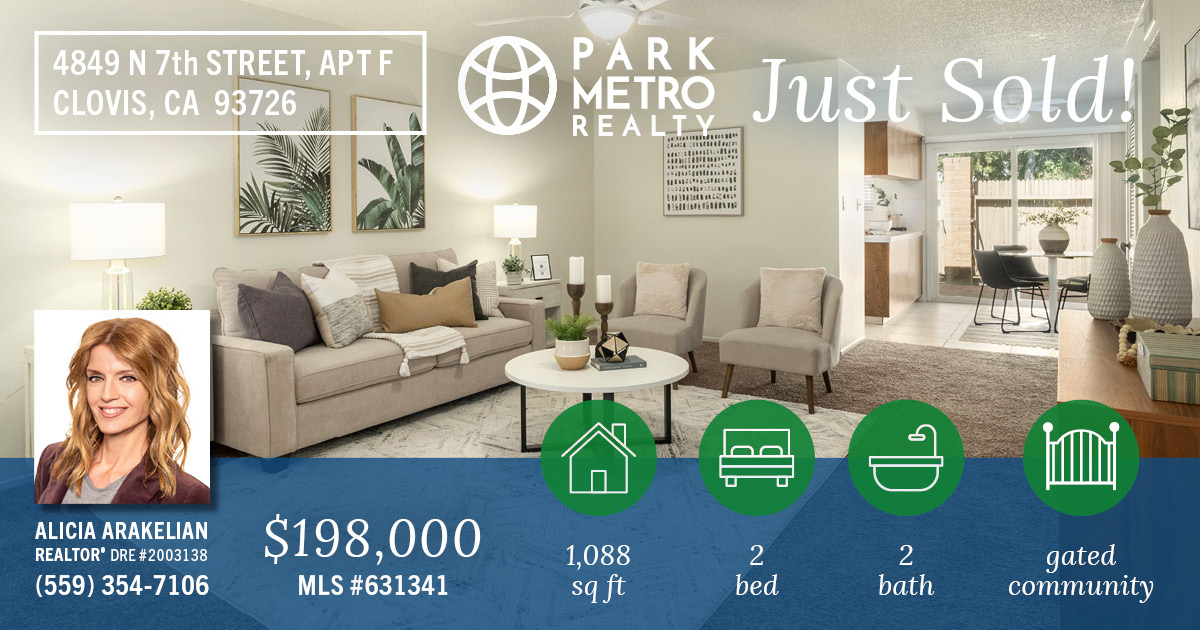 ParkMetroRealty's tweet photo. JUST SOLD! 2BD/2BA/1,078 sqft condo. Park Metro Realty used industry-savvy marketing strategies to connect this Fresno property with the right buyer.
Ready to find your next home? Contact  us today.
Alicia Arakelian, REALTOR®
DRE #02003138
(559) 354-7106

https://t.co/IP6Zs0PFCI https://t.co/p6zwf919mQ
