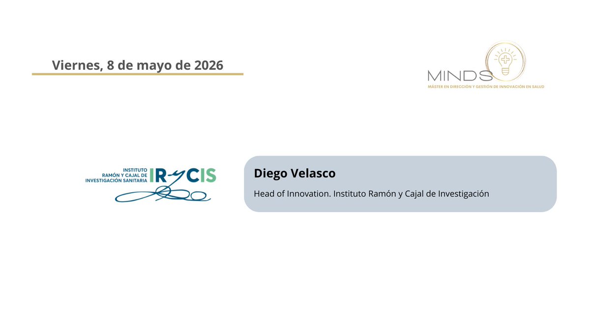 MINDS_Master_'s tweet photo. Hoy en MINDS

🗣️ Diego Velasco Escribano, Head of innovation en el Instituto Ramón y Cajal de Investigación #IRYCIS, examina diversas vías de inversión privada que faciliten el desarrollo de una idea o necesidad clínica hasta llegar al producto. https://t.co/13k9vYUYk6