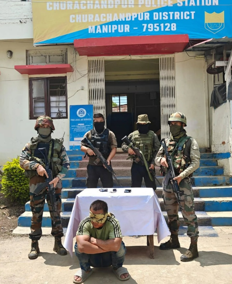 #ManipurPolice: On 07.05.2026, security forces arrested an active cadre of Kuki National Army-Burma (KNA-B) from Zou Veng general area under Churachandpur-PS, one Lalthangjohn (38) S/O Khamkhousuan of Khaominthang Village, Churachandpur district. From his possession, the