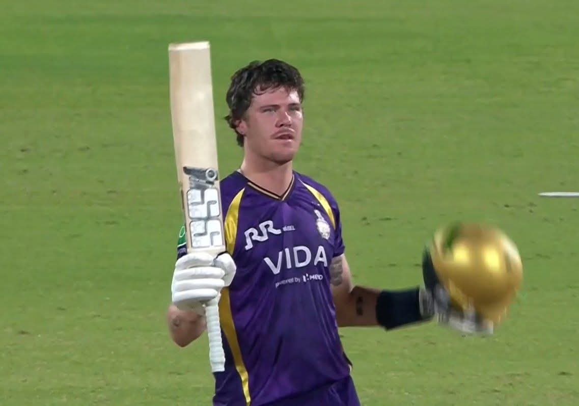SyedKTweet's tweet photo. FIN ALLEN YOU BEAUTY!💜. 
Tight slap to those who doubted him.

#AmiKKR #IPL2026 #KKRTeam #FinAllen https://t.co/a8UzMOokrd