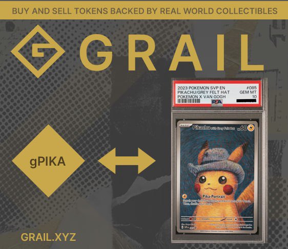 GrailCo's tweet photo. The highest market cap Pokémon card in the world is the Pikachu Gray Felt Hat Van Gogh collab. $150M FDV

gPIKA https://t.co/jNX5h7yhi7
