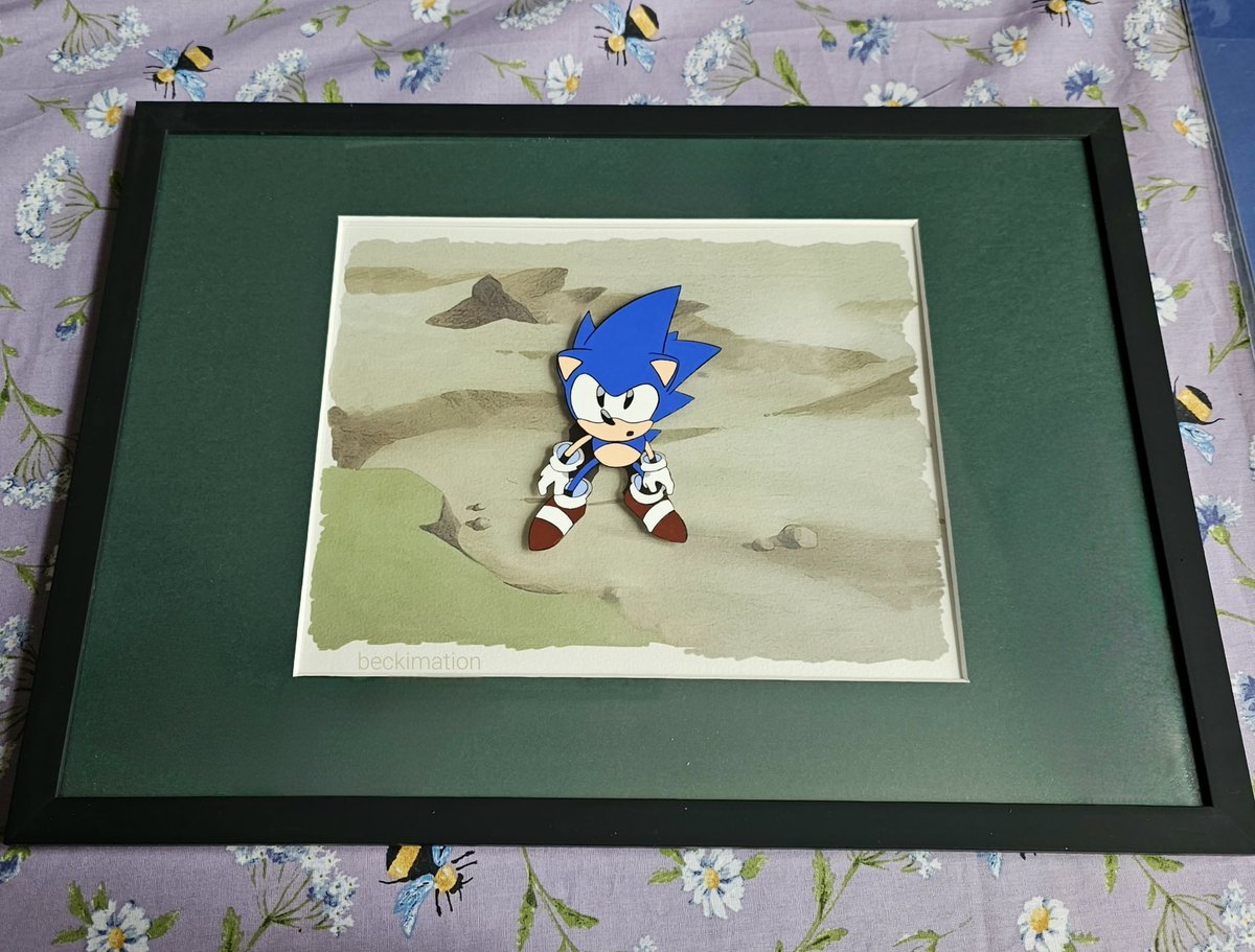 beckimation's tweet photo. The Sonic CD cel is finally framed! (and on my wall) 

#sonicthehedgehog #soniccd #fancel #animecel https://t.co/YcjLorvjE8