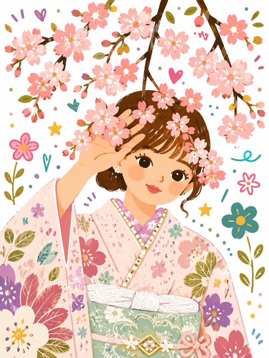Whimsical Folk Flat Illustration with Doodle Elements