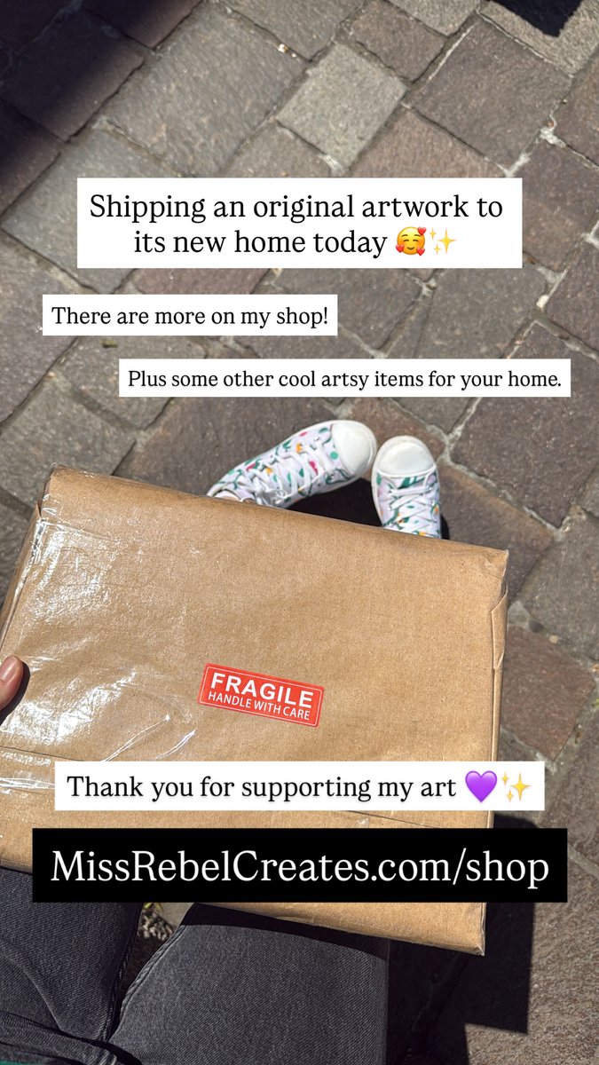 MissRebelCreate's tweet photo. Today, I shipped an original artwork to its new home. I'm so happy knowing it will bring joy to another human 😊✨ View the complete finger painting series 👉 https://t.co/KboUb5DkMG https://t.co/Z5EUDMOv9l