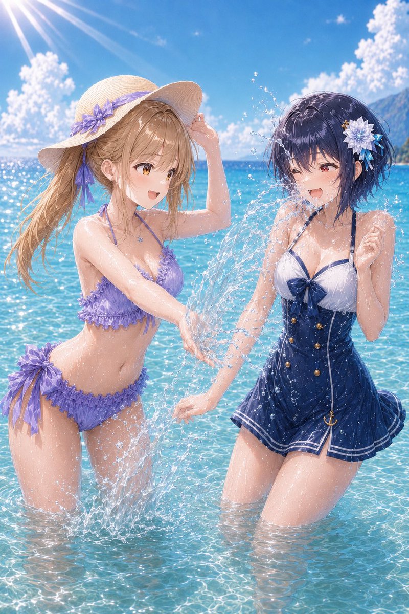 dan_go_AI's tweet photo. 参考にさせていただきました。
水飛沫はともかく、髪の質感、表情はだいぶ良くなってきたかな？

#AIイラスト https://t.co/4XrOV7DDXg