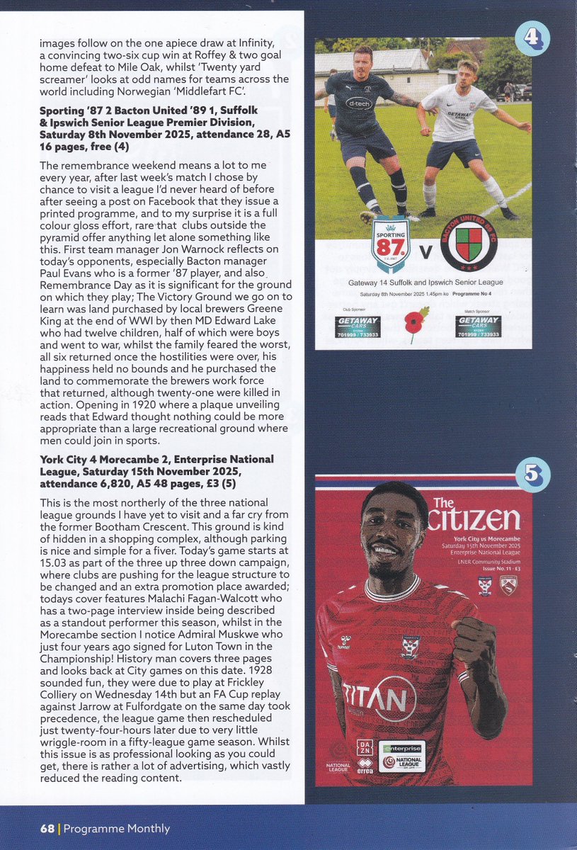 sportsshotsnews's tweet photo. Covered this month: 

@1972Jets v @RoyalMarinesFA 
@loxwoodfc1920 v @ArundelOfficial 
@GodalmingTown v @WorthingUtdFC 
@Official_S87 v @BactonUnited89 
@YorkCityFC v @MorecambeFC 
@TrentVineyardFC v @NottsCityRanger 

#SaveTheFootballProgramme #keeptheprogramme https://t.co/pTuPUjnFnd