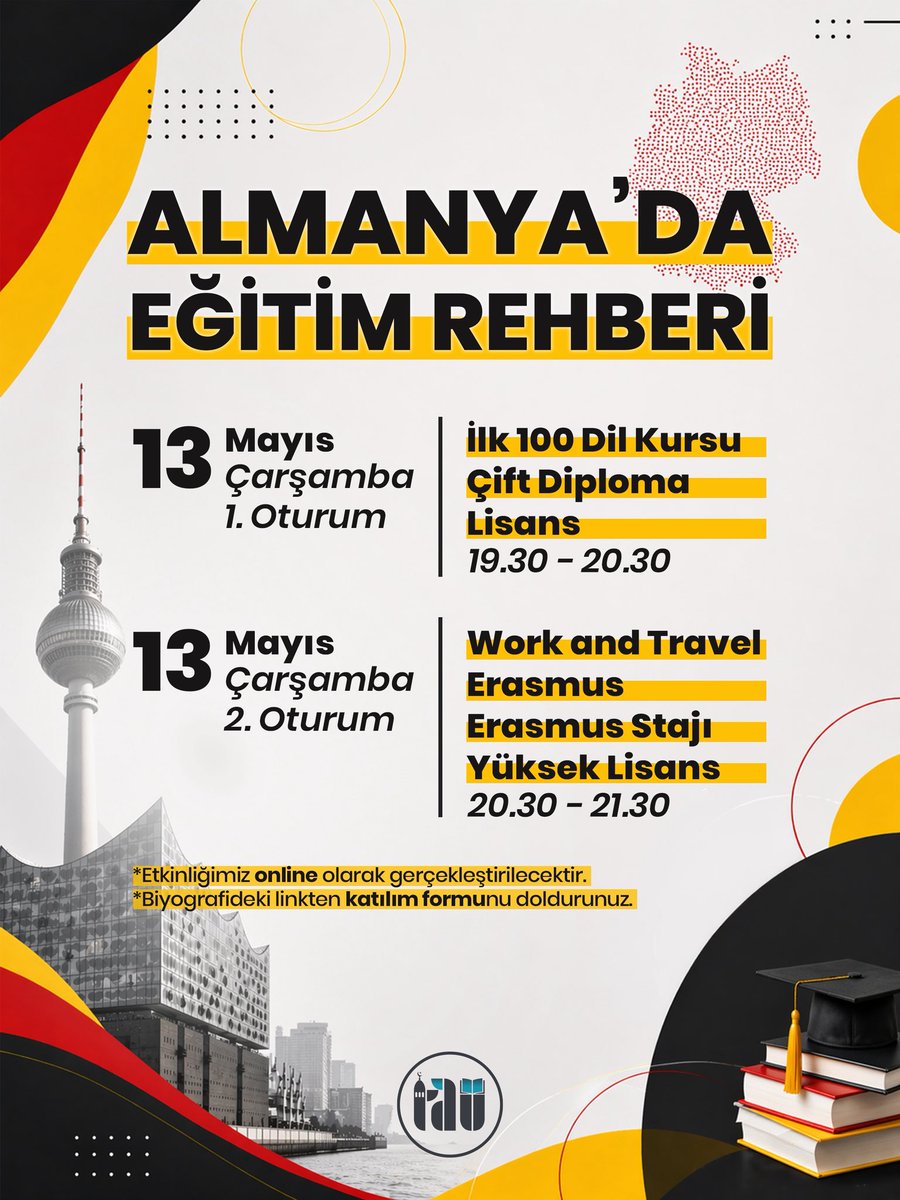 zweifluegeligen's tweet photo. Fikir ve Medeniyet Kulübü olarak, geçtiğimiz yıl büyük ilgi gören “Almanya’da Eğitim Rehberi” programımızı bu yıl da sizlerle buluşturuyoruz!

Almanya’da eğitim almayı, staj yapmayı ya da çalışmayı planlayan öğrenci arkadaşlarımız için hazırladığımız bu online programda, hem okulumuzun öğrenci ve mezunlarından hem de şu an Almanya’da bulunan arkadaşlarımızdan deneyimlerini doğrudan dinleme fırsatı bulacağız:

• Almanya’da eğitim, çift diploma, Erasmus, Erasmus+ stajı, Work & Travel, lisans ve yüksek lisans deneyimleri
• İlk 100 dil kursu süreci
• Başvuru, vize ve dil gereksinimleri hakkında bilgilendirme
• Merak ettiklerinizi doğrudan sorma fırsatı

Almanya’da eğitim, staj ve çalışma süreçlerine dair merak ettiğiniz her şey bu programda!

🗓️ 13 Mayıs
🕖 1. Oturum: 19.30
🕖 2. Oturum: 20.30

📍 Google Meet

*Katılım için aşağıda yer alan kayıt formunu doldurabilirsiniz.

Kayıt Formu: https://t.co/B5Z0KtdM0m