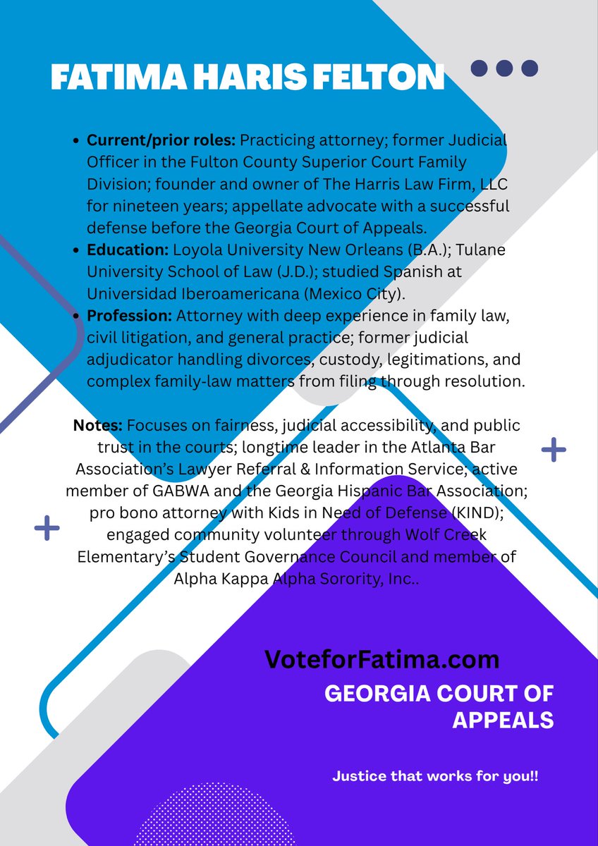 emiranda_writes's tweet photo. 👀 Who’s on the ballot? 👀
🗳️ Georgia Court of Appeals
Vote for:
✅ Fatima Harris Felton
https://t.co/yxWiR1CC4A
🚨 This seat will ONLY be on the May ballot.
#peachstatedems #pushleft #gapol https://t.co/aIChHcX92X