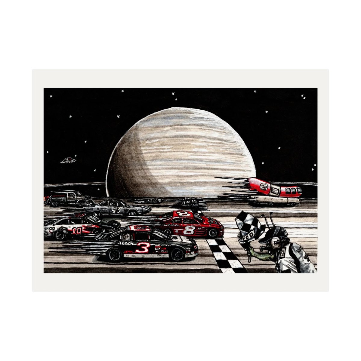 GarageGuyChase's tweet photo. Just bought this print from an artist named Ethan Porter. It’s going to look so damn good in the @RaceSpacePod studio. https://t.co/wEP2z2wTwv