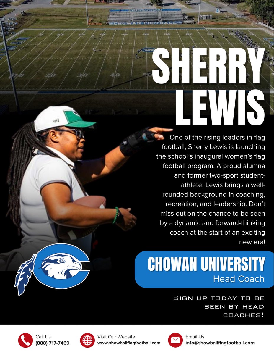 ShowballFlag's tweet photo. We’re excited to welcome Sherry Lewis, Head Coach at Chowan University, to the Showball lineup! 🏈

🔗 Register today: https://t.co/srWZZvuli2
📞 (888) 717-7469
📧 info@showballflagfootball.com

#girlsflagfootball  #flagfootball  #womensflagfootball  #flagfootballgirls  #flagup https://t.co/UaZDkSnFi2