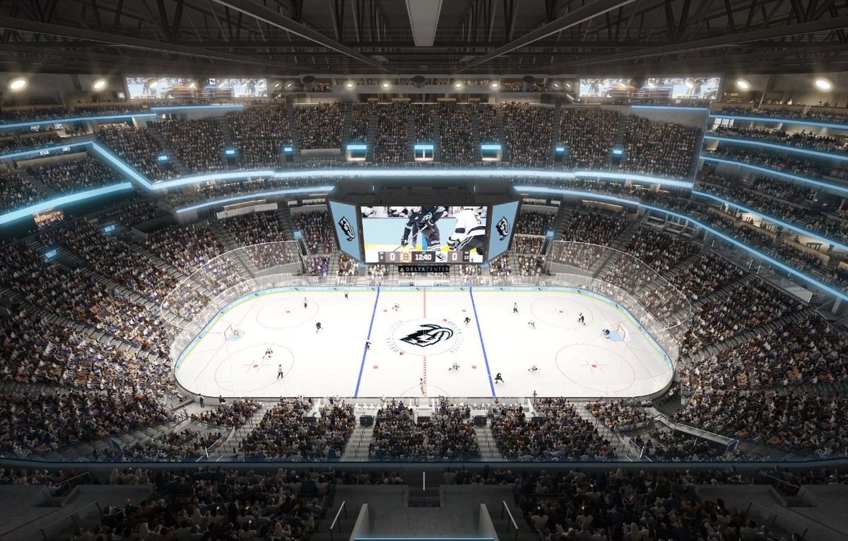 BagleyKSLsports's tweet photo. This fall, the Delta Center’s upper-north end zone will feature new terrace-style ledges with full-view seating

Suspended “gondolas” will also be built along both sidelines.

The parking structure at the southwest corner of the arena will be completed before the 26-27 season. https://t.co/sX0oy3yH2f