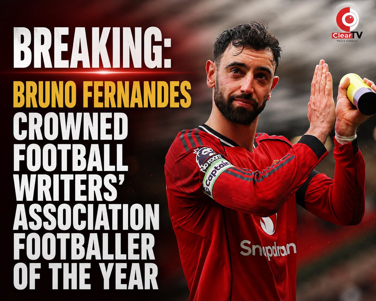ClearTVNG's tweet photo. BREAKING

MANCHESTER UNITED CAPTAIN BRUNO FERNANDES CROWNED FOOTBALL WRITERS’ ASSOCIATION FOOTBALLER OF THE YEAR https://t.co/vunBLKS4iT