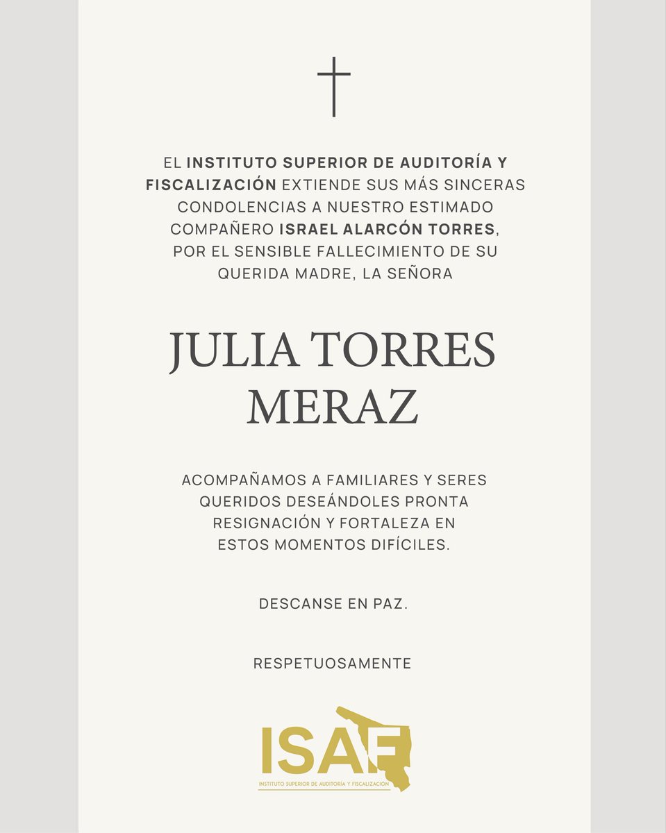 SonoraIsaf's tweet photo. Extendemos nuestras más sinceras condolencias a nuestro estimado compañero Israel Alarcón Torres, por el sensible fallecimiento de su querida madre, la señora Julia Torres Meraz. Deseándoles pronta resignación a familiares y amigos. Descanse en paz. https://t.co/An8iR2Ly5x