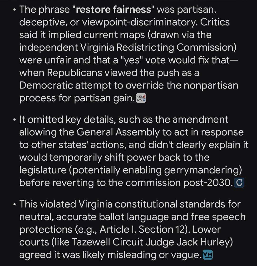 <a href="/GovernorVA/">Governor Abigail Spanberger</a> 48.6% of Virginians voted no. And the ballot was misleading to the people. Struck down!