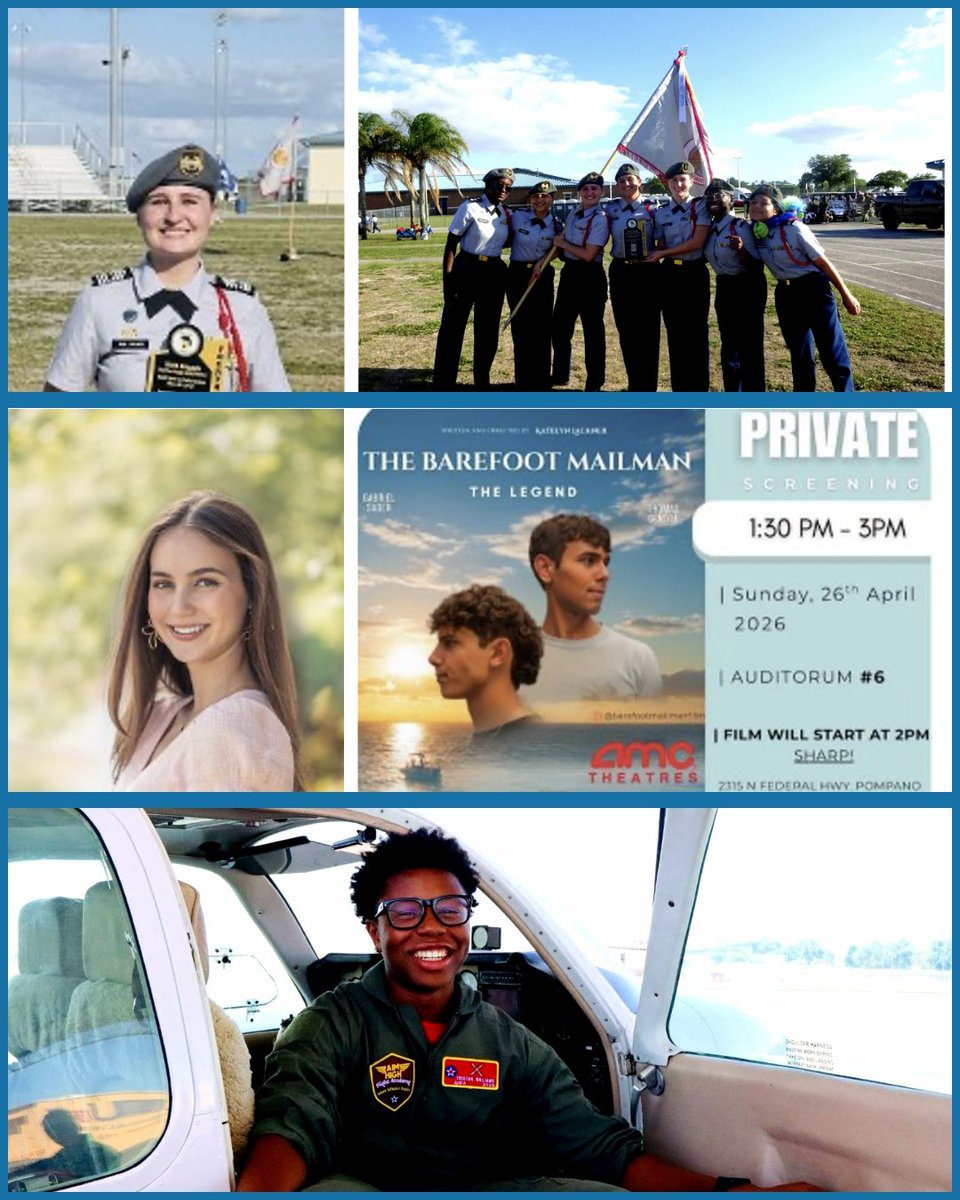 browardschools's tweet photo. Outstanding achievements. Incredible students. 

From a top‑finishing JROTC team to award‑winning filmmaking and aviation dreams taking flight, Pompano Beach High School students are shining. 

Read their stories: 🔗https://t.co/eyAB2mzq5H

@myPBHS https://t.co/zA8E23L7PD
