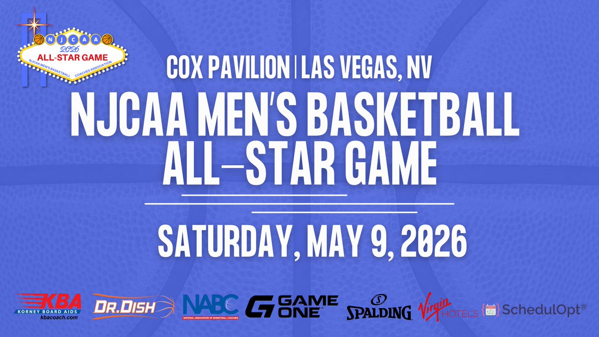 NJCAAMBBCoaches's tweet photo. π2026 ALL-STAR GAMEπ
π COX PAVILION | LAS VEGAS, NV
ποΈSAT. MAY 9 | π 4:30 PM PT/π 7:30 PM ET
Tip off in 15 minutes!
Watch the 2026 NJCAA Mens' Basketball @NJCAAMBBCoaches All-Star Game on YouTube!!
πΊ: https://t.co/mUJRqdskdZ
#NJCAABasketball π https://t.co/Ti8zPVO9Ny